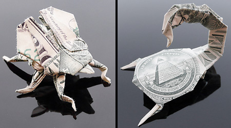 Origami dollar bills