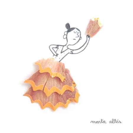 Рисунки с использованием очисток от заточки карандашей, созданные Мартой Алтес Рисунки с использованием очисток от заточки карандашей, созданные Мартой Алтес