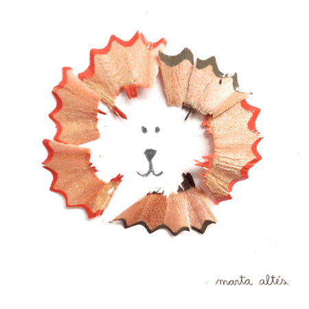 Рисунки с использованием очисток от заточки карандашей, созданные Мартой Алтес Рисунки с использованием очисток от заточки карандашей, созданные Мартой Алтес