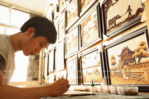 Рисовые картины вьетнамских мастеров (14 фото)