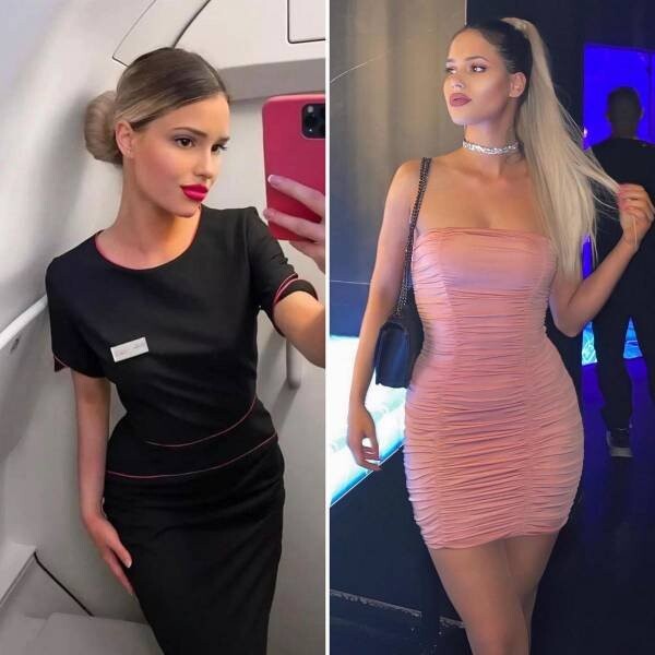 Стюардессы в форме и без неё (23 фото)